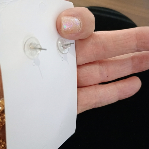 Gold and Silver Heart Crystal Earrings - Picture 3 of 3